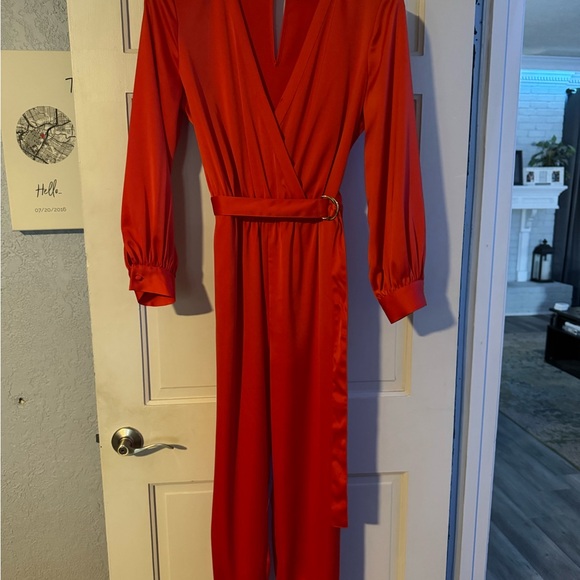 Elegant Red Jumpsuit with Belt - Picture 1 of 4